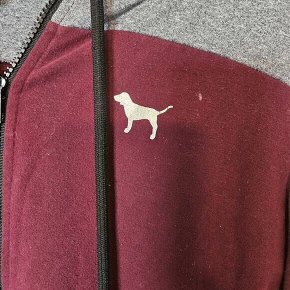 Victoria Secret Pink Small Graphic Jacket Full Zip Logo Y2k Loungewear Burgundy - Picture 4 of 8